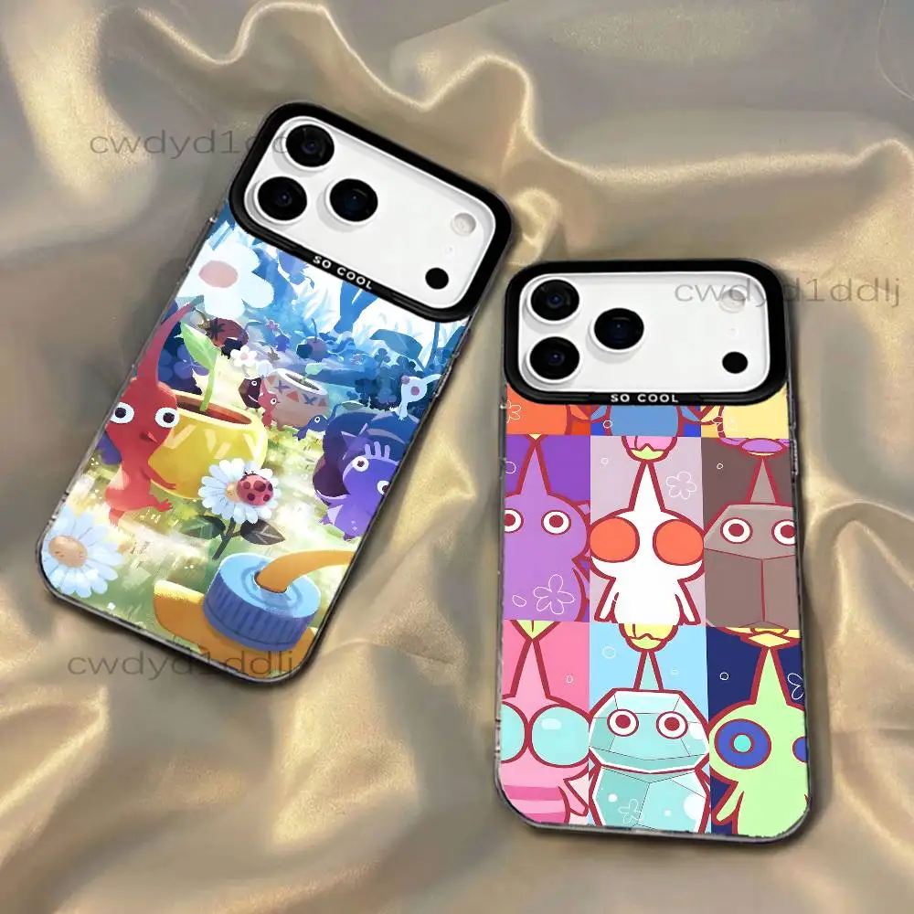 

Cute Funny P-Pikmin Game Phone Case For iPhone 17,16,15,14,13,12,X,8,Pro,Max,Plus,SE4,Air,Mini HD Black IMD Matte