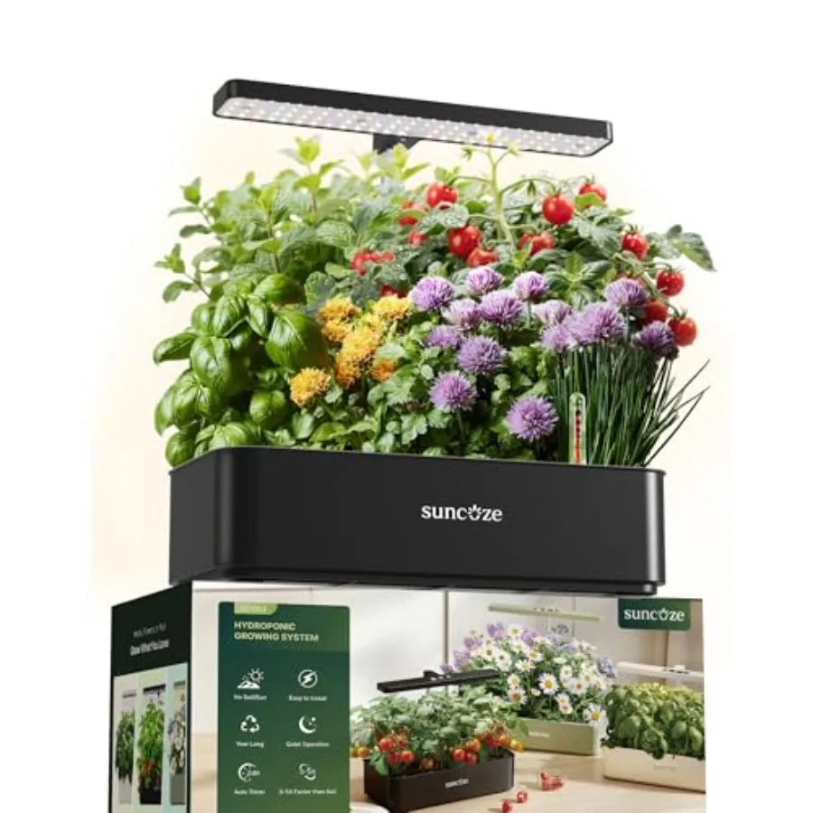 

Hydroponics Growing System Kit 12 Pods, 24W LED Grow Light Indoor Garden, 4L Water Tank with Quiet Pump, Adjustable Height Herb