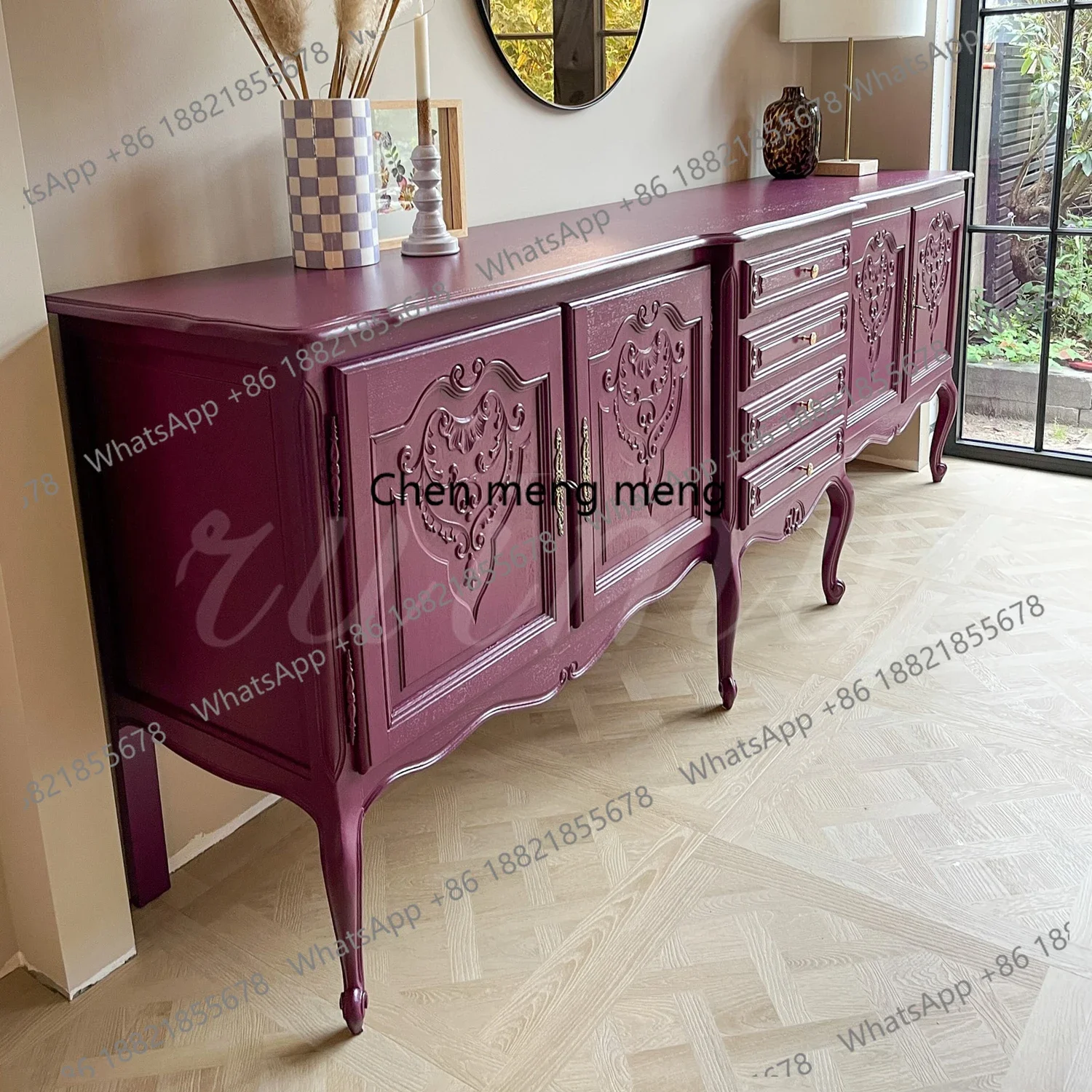 

New arrive French retro solid wood TV cabinet, villa partition cabinet, American carved household storage cabinet
