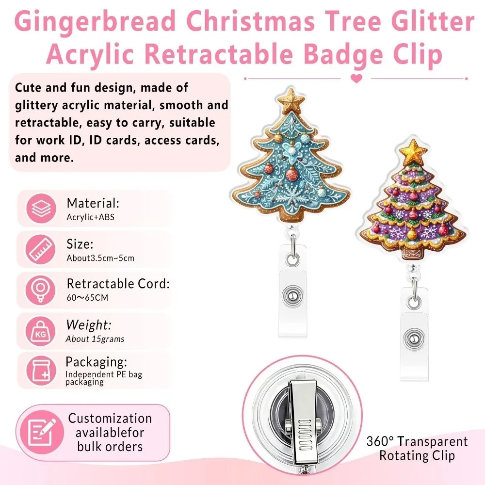 Pink Santa Christmas Badge Holder Santa Claus Reindeer Retractable Badge Reel Sturdy Retractable Badge Reel Exhibitions