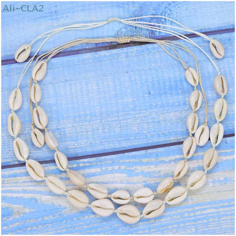 Natural Sea Shell Charm Bracelets Necklace For Women Men Summer Sandy Beach Handmade String Rope Hand-woven Shells Accessories