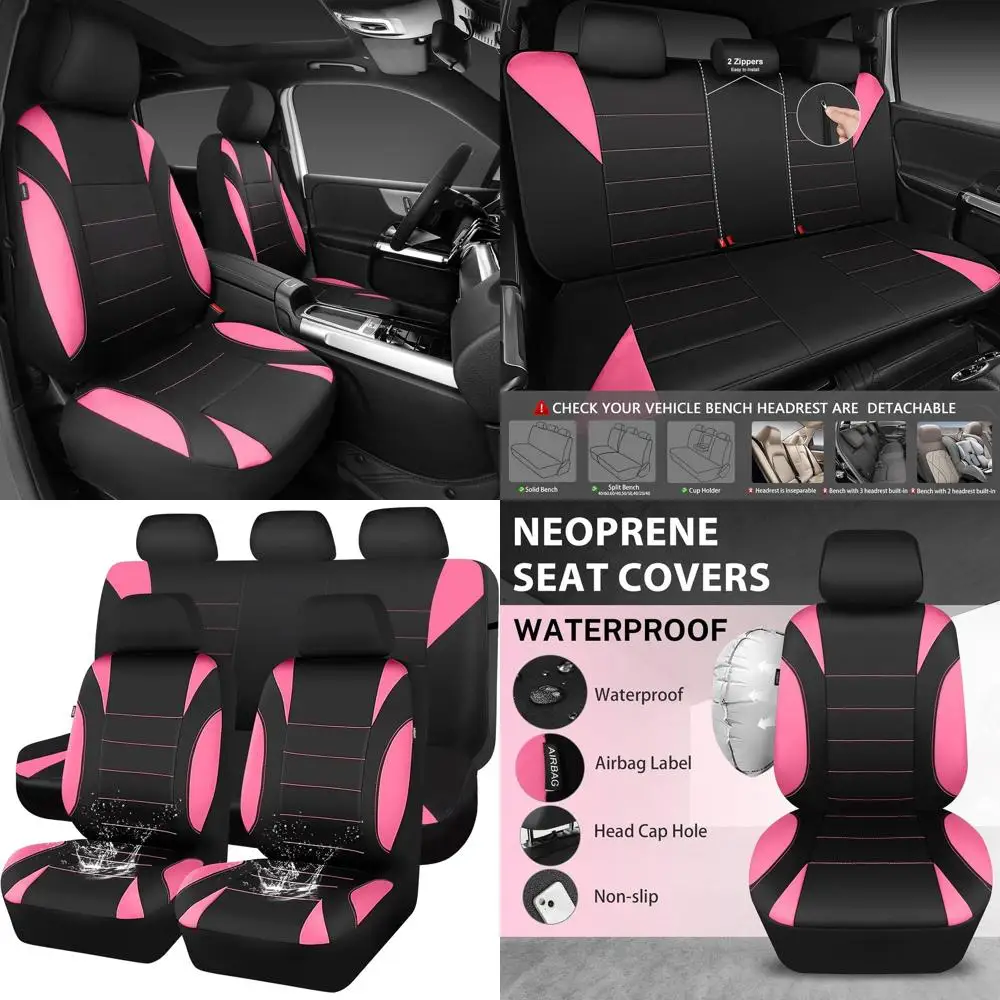 

Universal Waterproof Neoprene Seat Covers for Cars, SUVs, Vans & Trucks - Black Pink Full Set