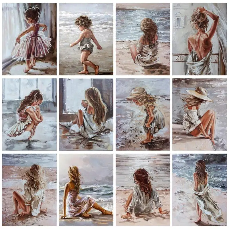 

CHENISTORY Rhinestones 5D DIY Diamond Painting Handicrafts Diamond Embroidery Seaside Girls Cross Stitch Art Gift Home Decoratio