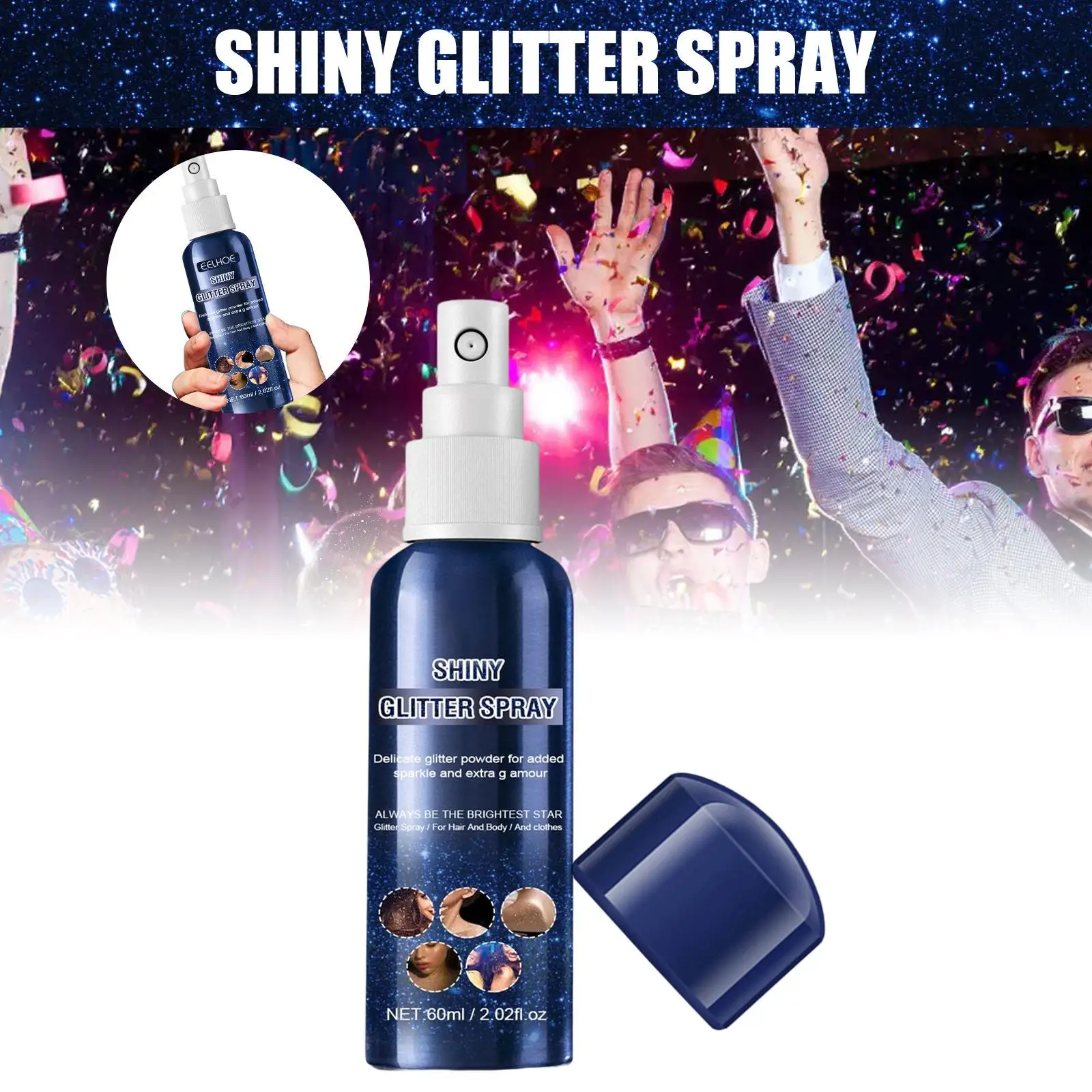 Glitter Spray, Shimmer Face Highlighter Refreshing Texture for Clothing Shoulders Hands Legs Nightclub