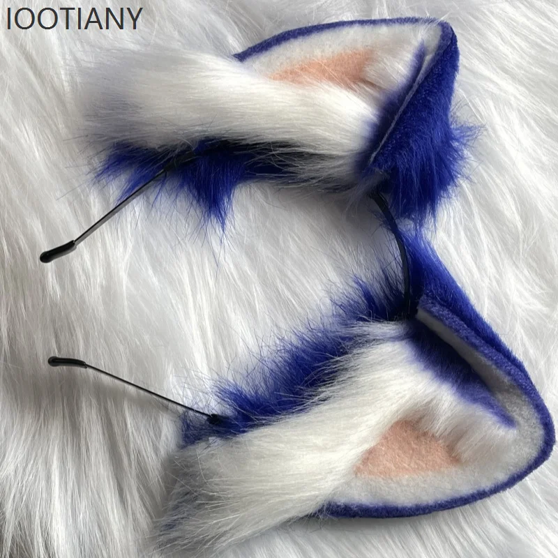 Bandeau hérisson Anime, coiffure d'oreille de chien bleu, coiffure Lolita en peluche, exposition de bande dessinée, accessoires de jeu de rôle de fête