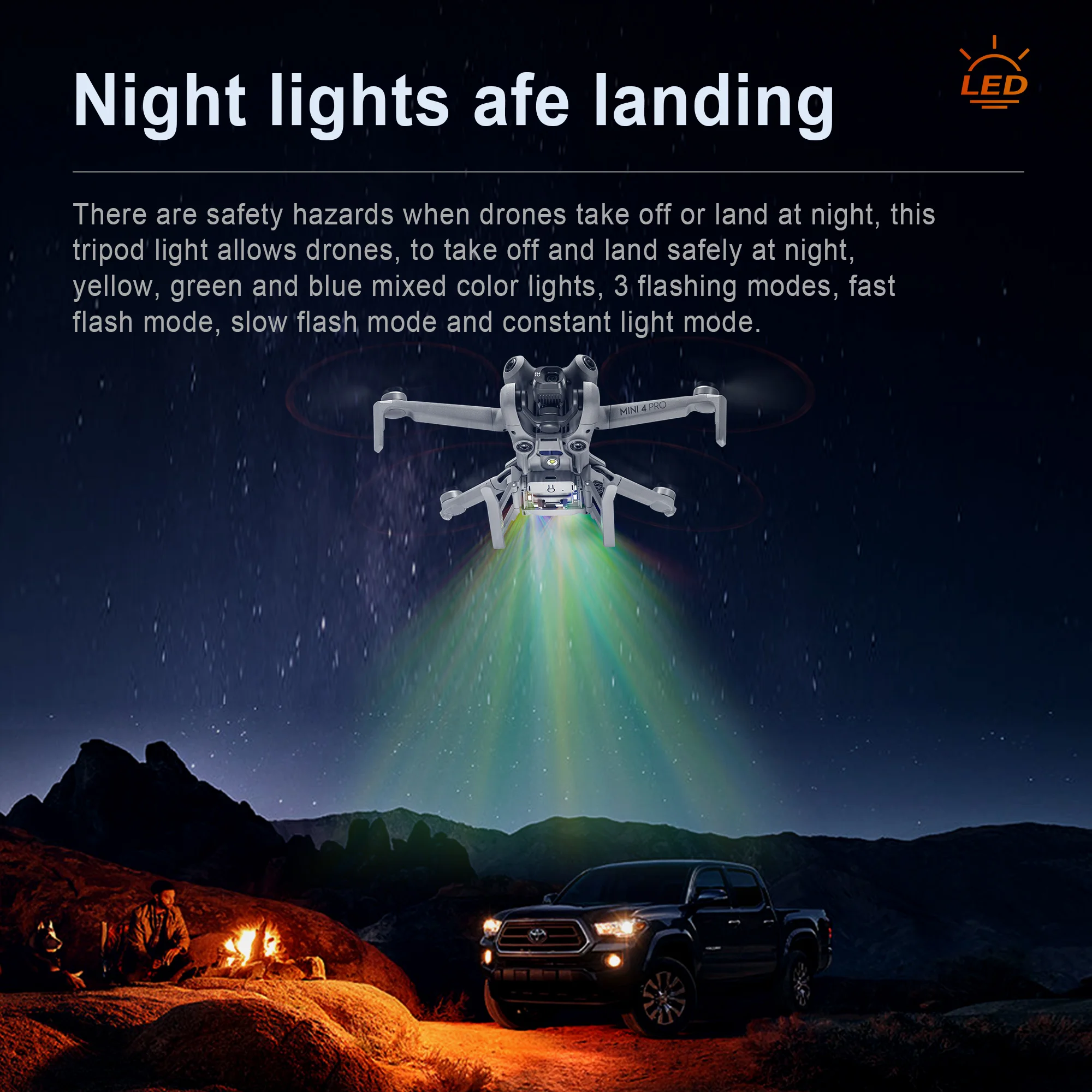 Roda gigi pendaratan LED warna-warni untuk DJI Mini 4 Pro, aksesori Drone pendaratan dapat dilipat dengan lampu LED kilat