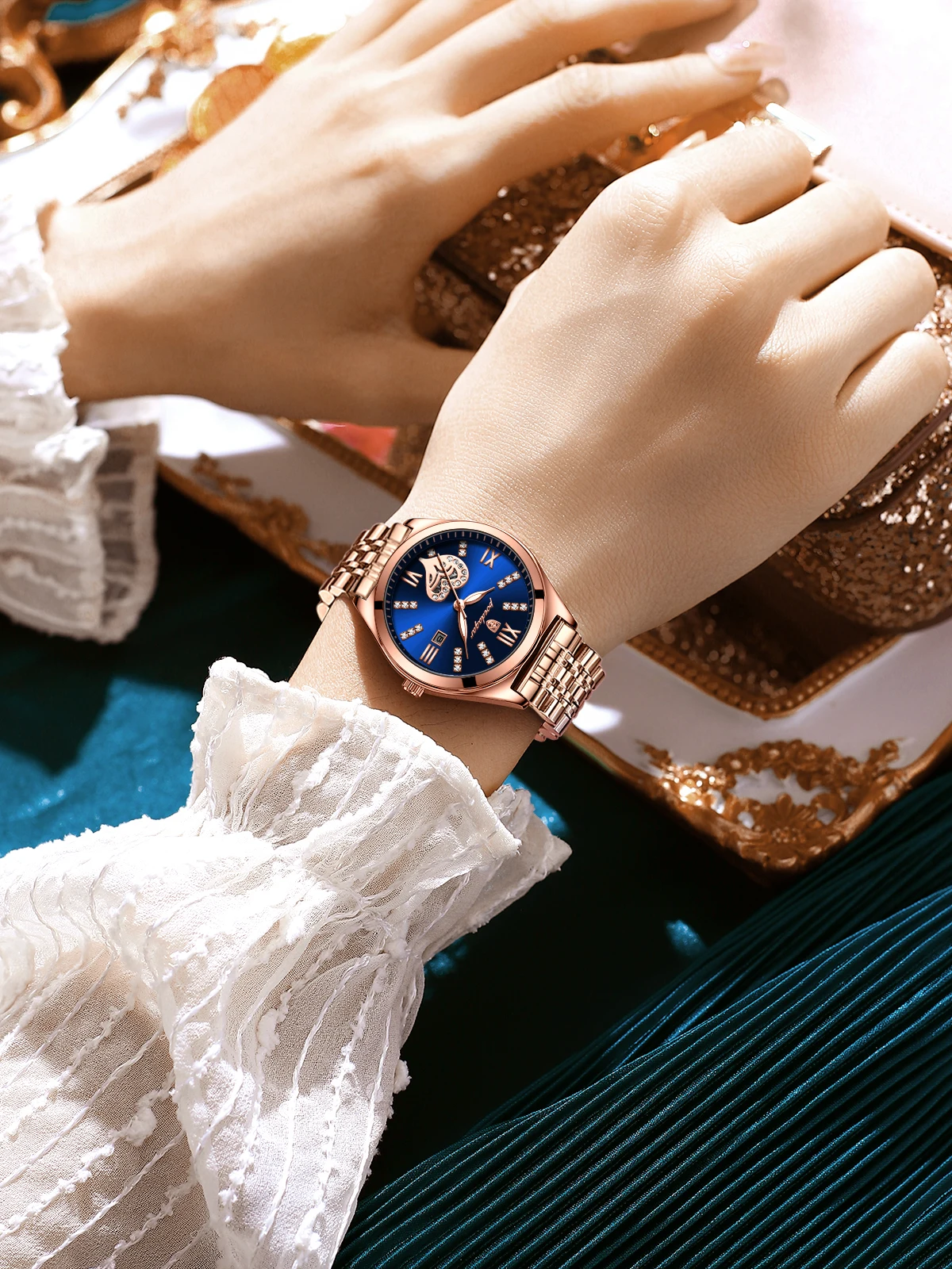 POEDAGAR Luxus Uhren Für Frauen Wasserdicht Leucht Datum Edelstahl Frau Uhr Elegante Mode Quarz Damen Armbanduhr – Detail 13