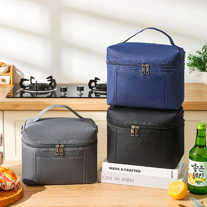 Square Insulated Lunch Bag Large Capacity Office School Thermal Bento Bags Outdoor Picnic Camping Cooler Bag