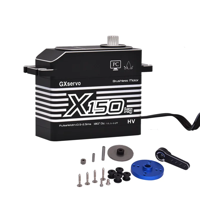 GXservo 150KG grande coppia ad alta tensione CNC guscio in alluminio ingranaggio in metallo senza spazzole impermeabile 1/5 RC auto barca Drone