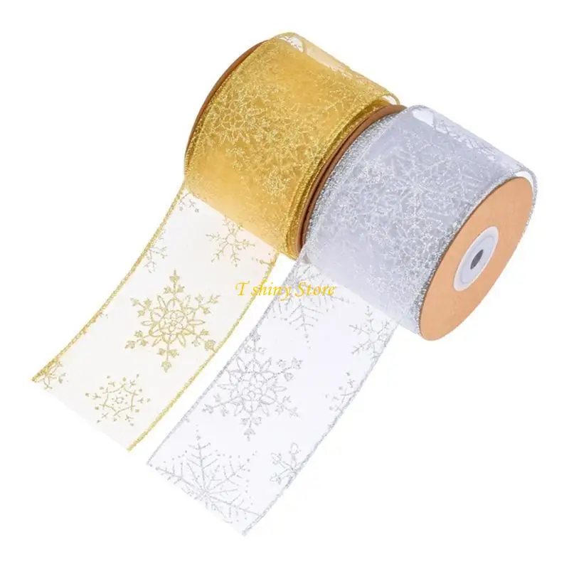 N58F Home Decoration Hair Bows DIY Double Ribbon Christmas Ribbon Printed Grosgrain Ribbon for Gift Wrapping