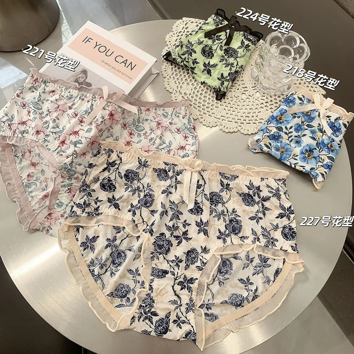 3PCS/Lot  Women Underwears Soft and Breathable Ancola Red High Stretch Ice Silk Print Plus Size Panties Sets Lady's Underpants image 2