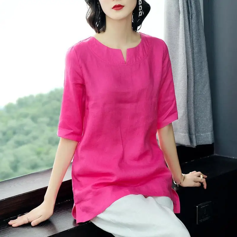 

Модные однотонные асимметричные рубашки с круглым вырезом, женская одежда, новинка лета 202, свободные пригородные топы, универсальные блузки нерегулярной формы