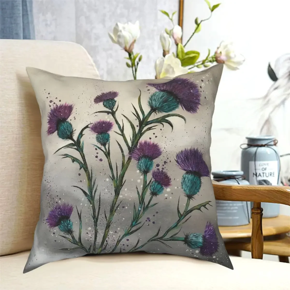 Scottish Traditional Purple Thistle Pillowcase Polyester Printed Zip Decorative Throw Pillow Case for Sofa Cushion Cover 45x45cm