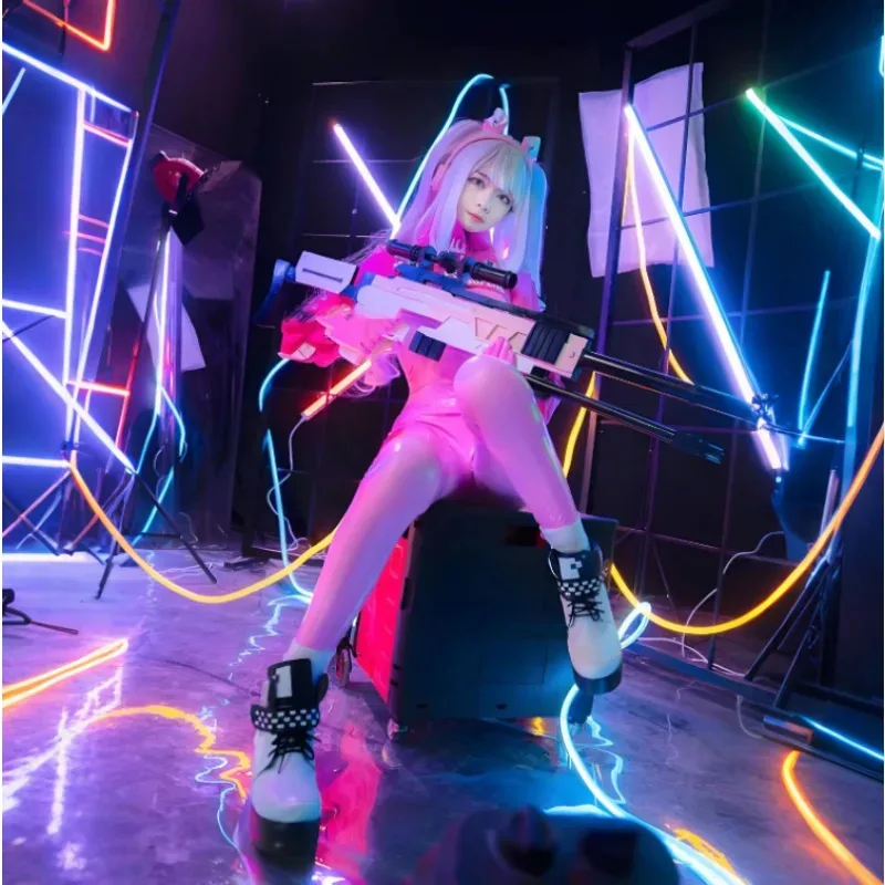 Игра NIKKE The Goddess of Victory Alice Косплей Костюм Облегающий Розовый Кожаный Комбинезон Куртка Пальто Перчатки Комплект Вечерние Карнавальные Костюмыc; 6