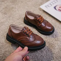 Kids Casual Shoes Boys Girls Leather Shoes Children's Flats Lace-up Oxfords Retro British Style School Party Formal Shoes 26-36