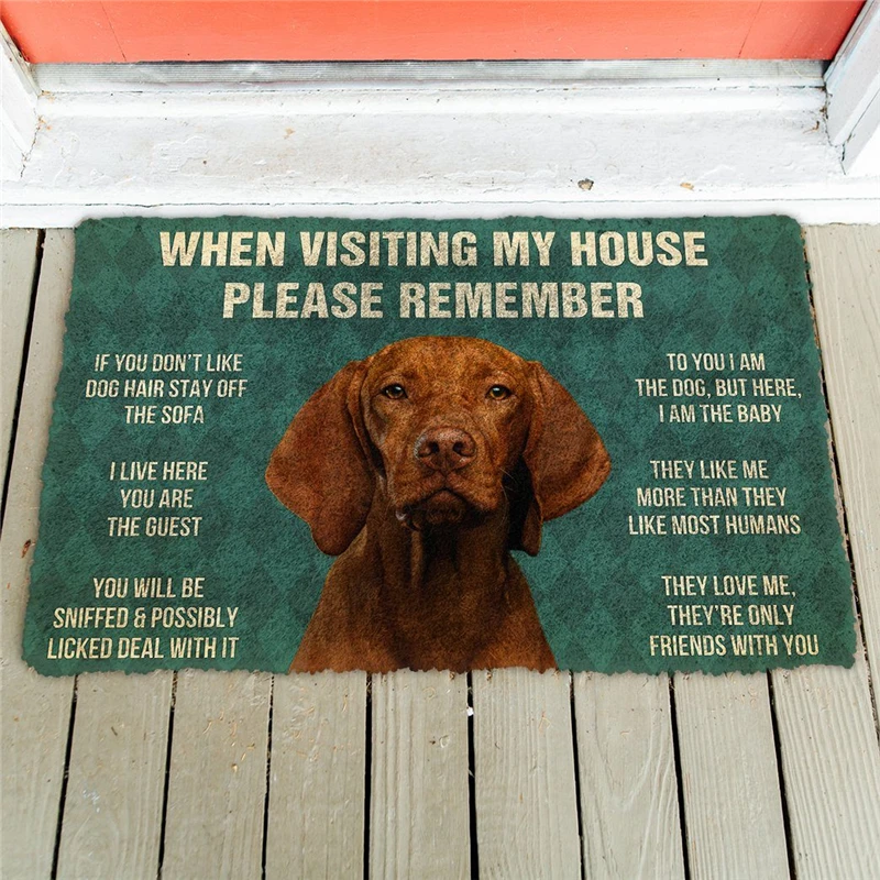 Please Remember Vizsla House Rules Custom Doormat Decor Print Carpet Soft Flannel Non-Slip Doormat for Bedroom Porch