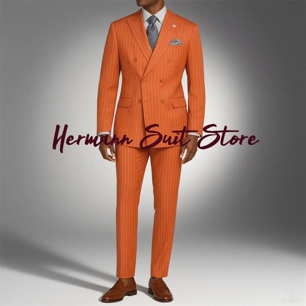 

Orange Striped Men's Suit 2-piece Set Suit Jacket Suit Pants plus size custom suit Wedding suit Business suit customization