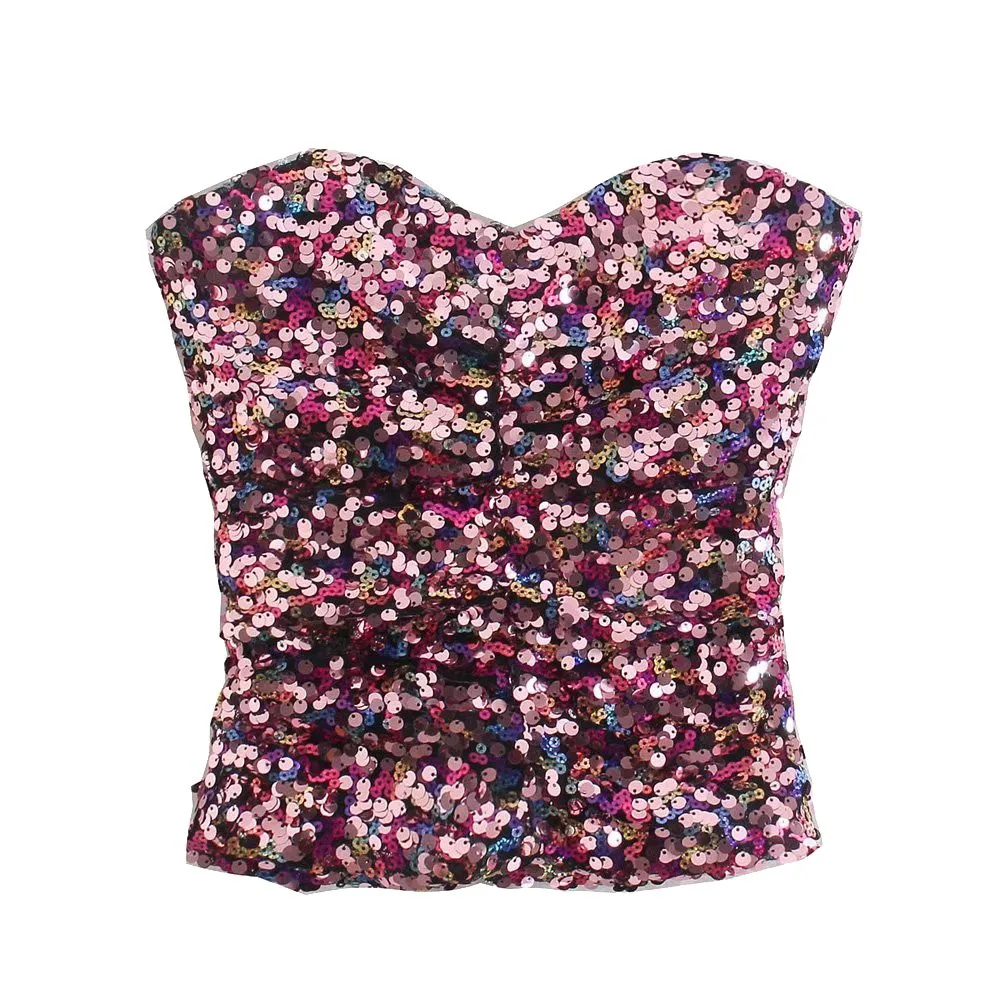 Top viola con paillettes da donna alla moda