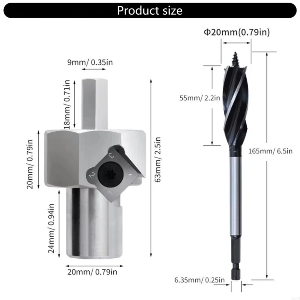 ABGG-Strumento per modellare la lavorazione del legno Benche Foro per cani Smusso Alesatore 20Mm + 19Mm Gambo in lega di alluminio Trapano elettrico Trimmer
