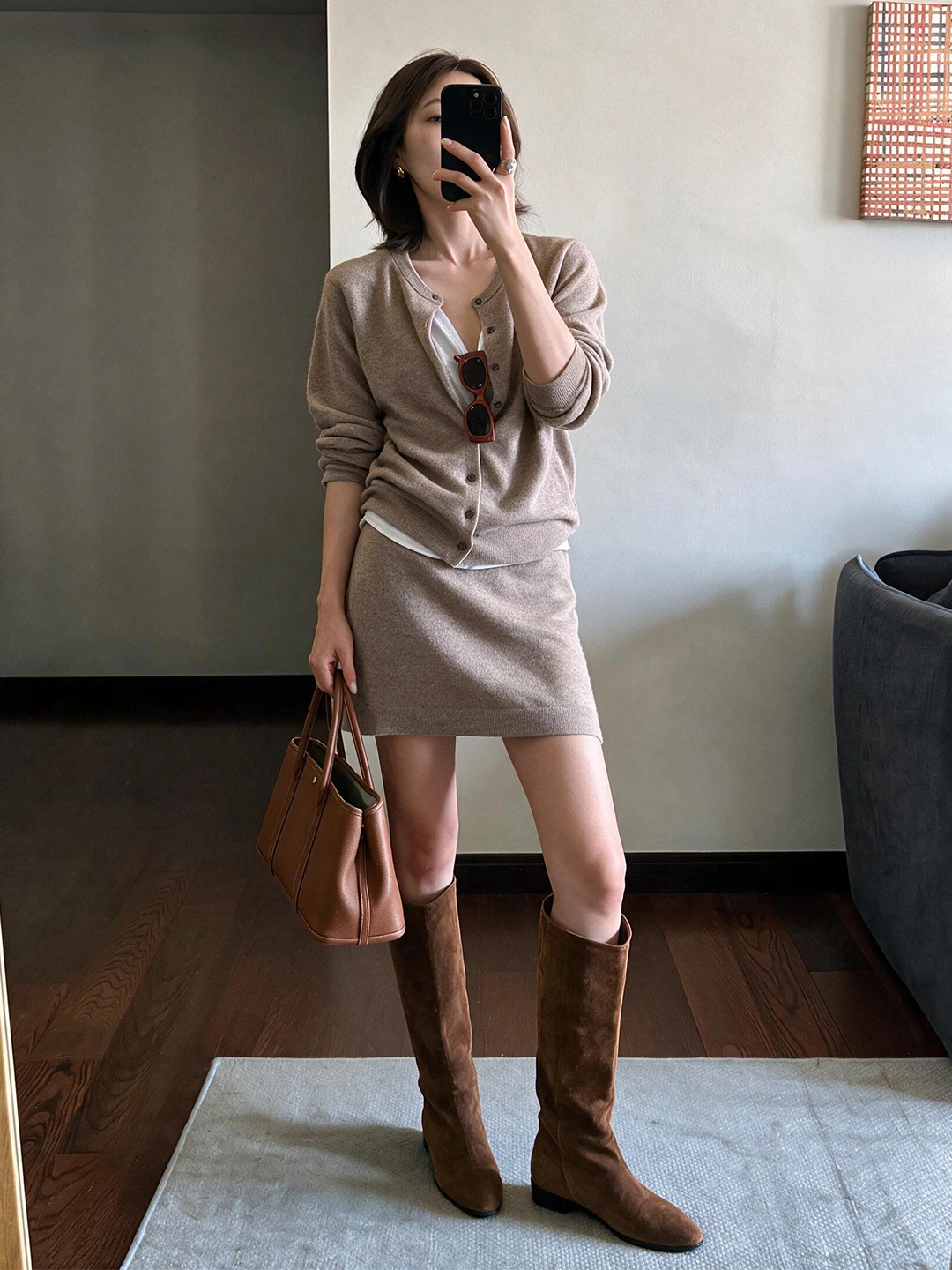 High-End Casual Knitted Set Women's Autumn Fashion Beautiful Open Cardigan Jacket Short Skirt Two-Piece Set Elegant Leisure S...