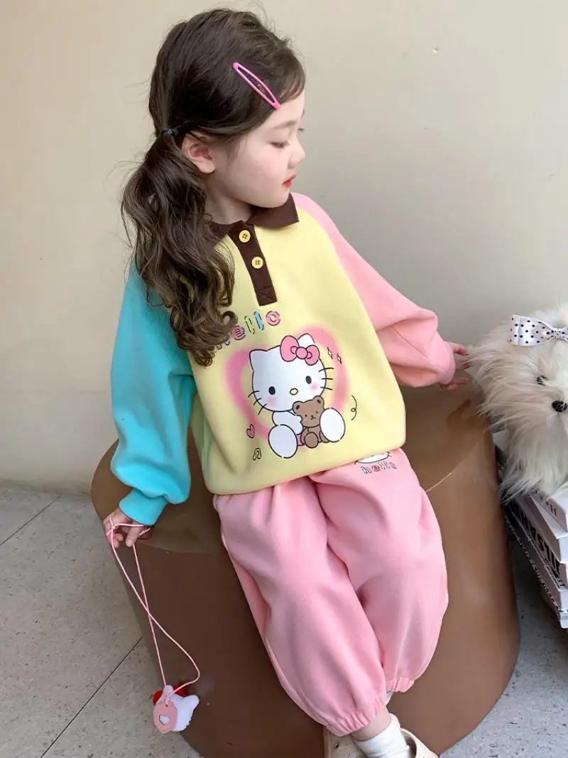 2 قطعة بدلة الخريف الفتيات سانريو مرحبا كيتي 2025 ملابس الأطفال العصرية الجديدة ملابس الربيع طفلة الرياضة الربيع دعوى