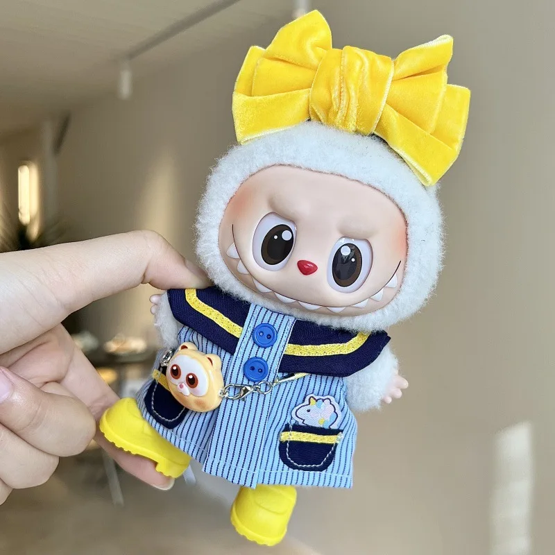 

17cm Labubu 1-3 Gen Doll Outfits | Yellow Bow Hairpin & Blue Uniform Dress | Clothes for Labubu Pendants Accessories