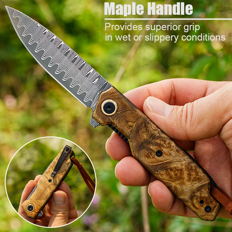 

FORESAIL VG-10 Damascus Steel Folding Knife Sharp Outdoor Camping Hiking hunting survival Fish EDC Tool Knife Pocket Clip Knife