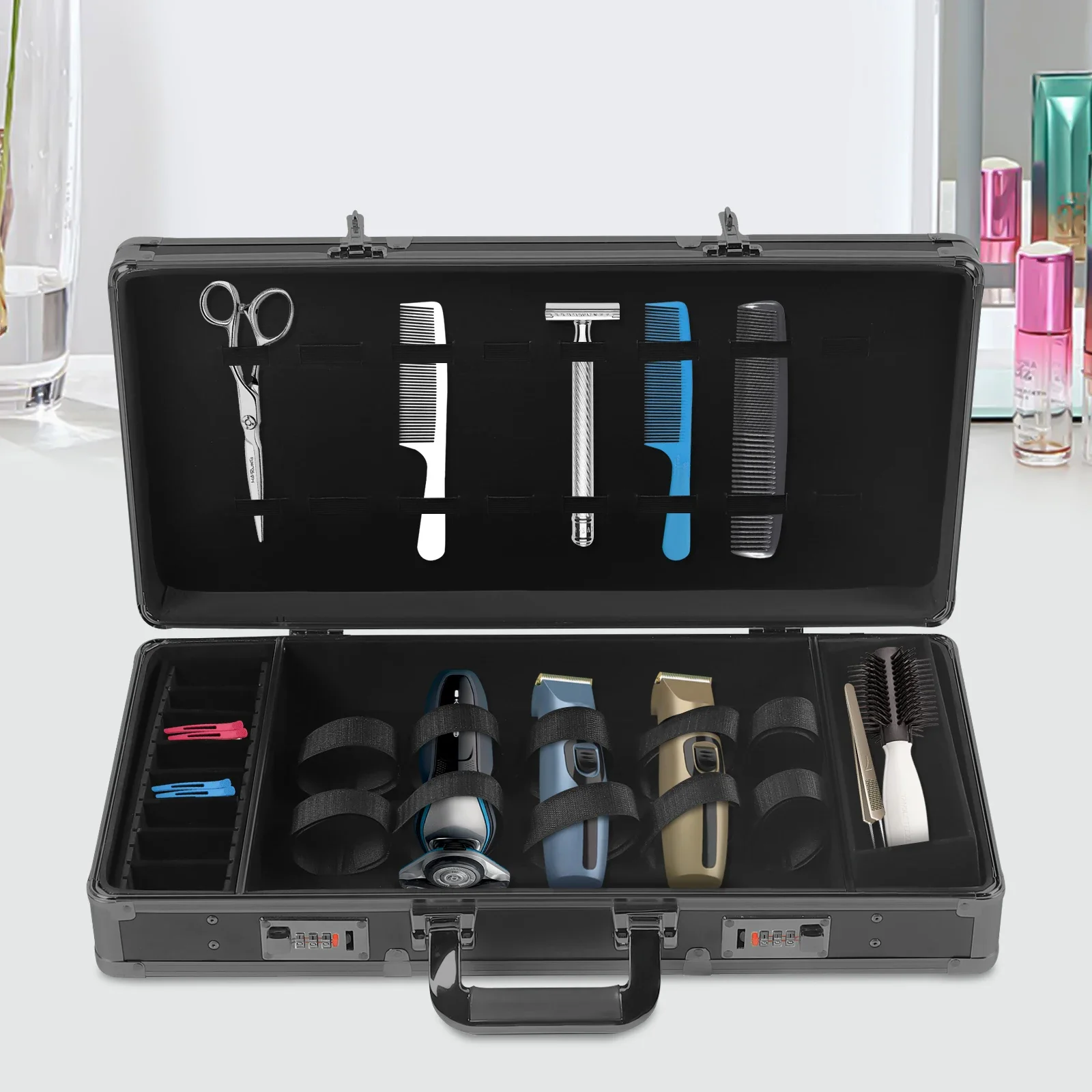 

Barber Travel Organizer Tool Box Hairdresser Salon Clipper Trimmer Holder Organizer Box with lock