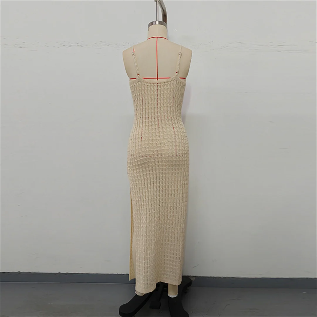 V-Ausschnitt, ärmellos, mit Ausschnitten, gehäkelt, gestrickt, Tunika, Strandkleid, Strandmode, Damen, V7212 – Detail 22