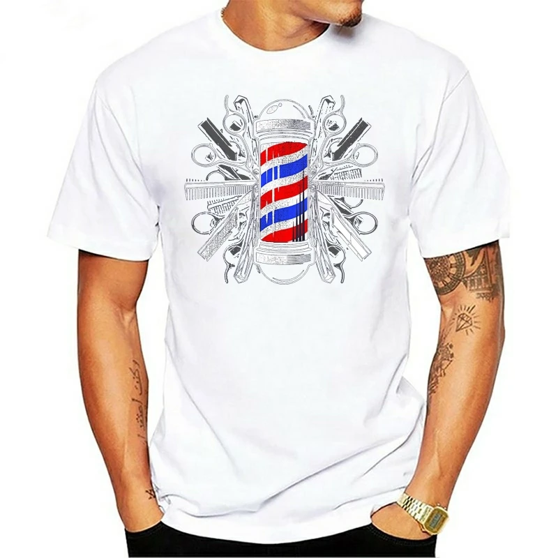 New Summer Cool Tee Shirt Barbers Pole Scissor Hair Clippers Comb T Shirt - Barber Tee Cotton T-shirt