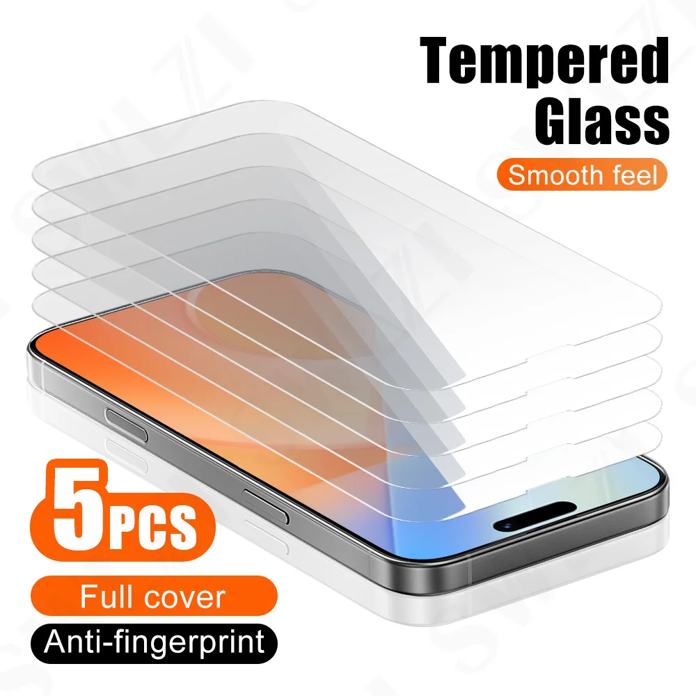 

5 шт. закаленное стекло для iPhone 17 16 Pro Glass Smartphone 15 14 Plus Защитная пленка 13 Pro Max 12 Защитная пленка для экрана телефона 11 XS