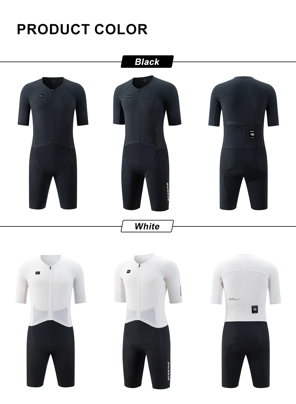 BCBE-ING Herren Aero Radsport-Skinsuit Sommer Kurzarm-Radanzug Leichter Atmungsaktiver Trainingsanzug mit YKK-Reißverschluss – Detail 16