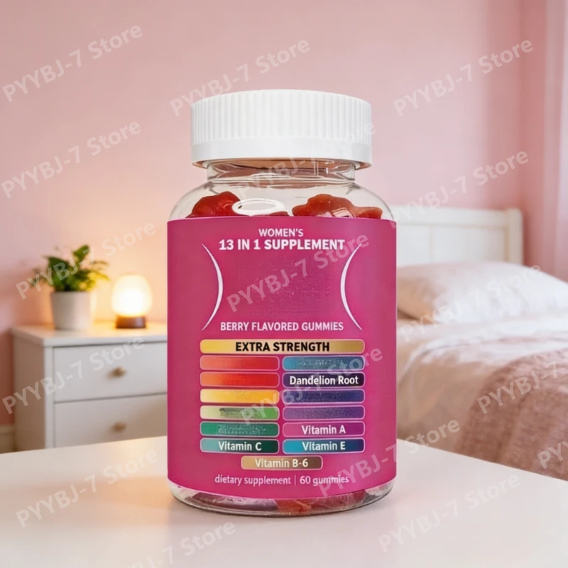 

Женские мультивитаминные жевательные конфеты с растительными экстрактами, ежедневная добавка для здоровья с витаминами A, C, E, B6, со вкусом ягод, 60 жевательных конфет