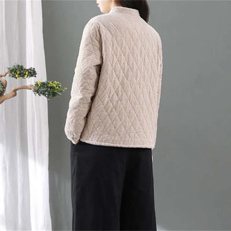 Cappotto in cotone da donna Parka Cappotto in velluto a coste retrò Colletto rialzato in cotone Giacca autunno inverno Mantieni caldo soprabito corto in cotone