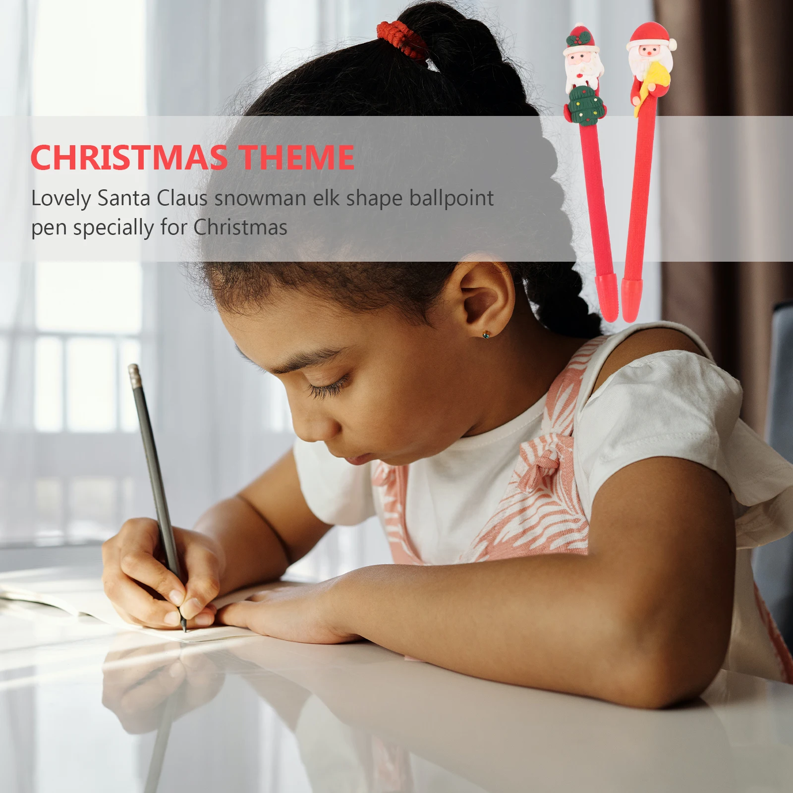 

6 Pcs Soft Ceramic Pen Snowman Ball Ballpoint Kawaii Stationery Kids Santa Claus Style Clay Student