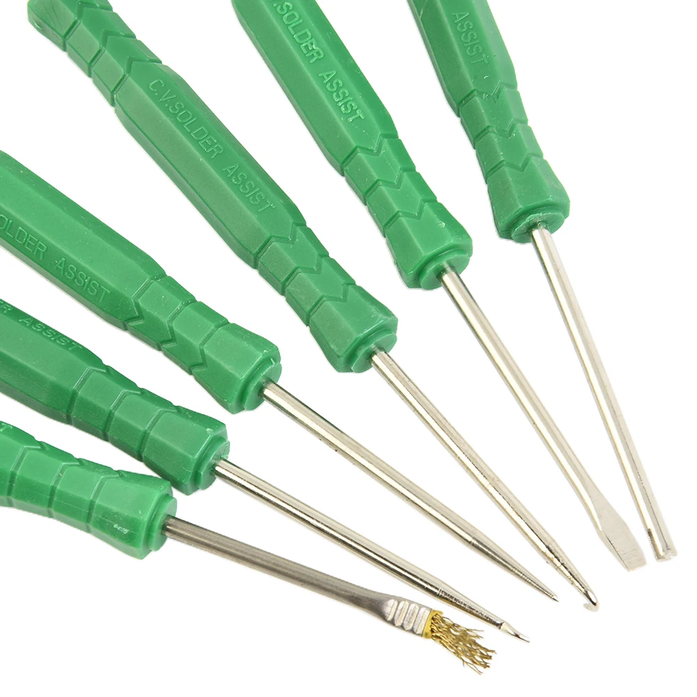 6x Carbon Steel PCB Desoldering Aid Tool Soldering Welding Aid Assist Cleaning Repair Tool Scraper Awl Brush Fork Hook Push Rod