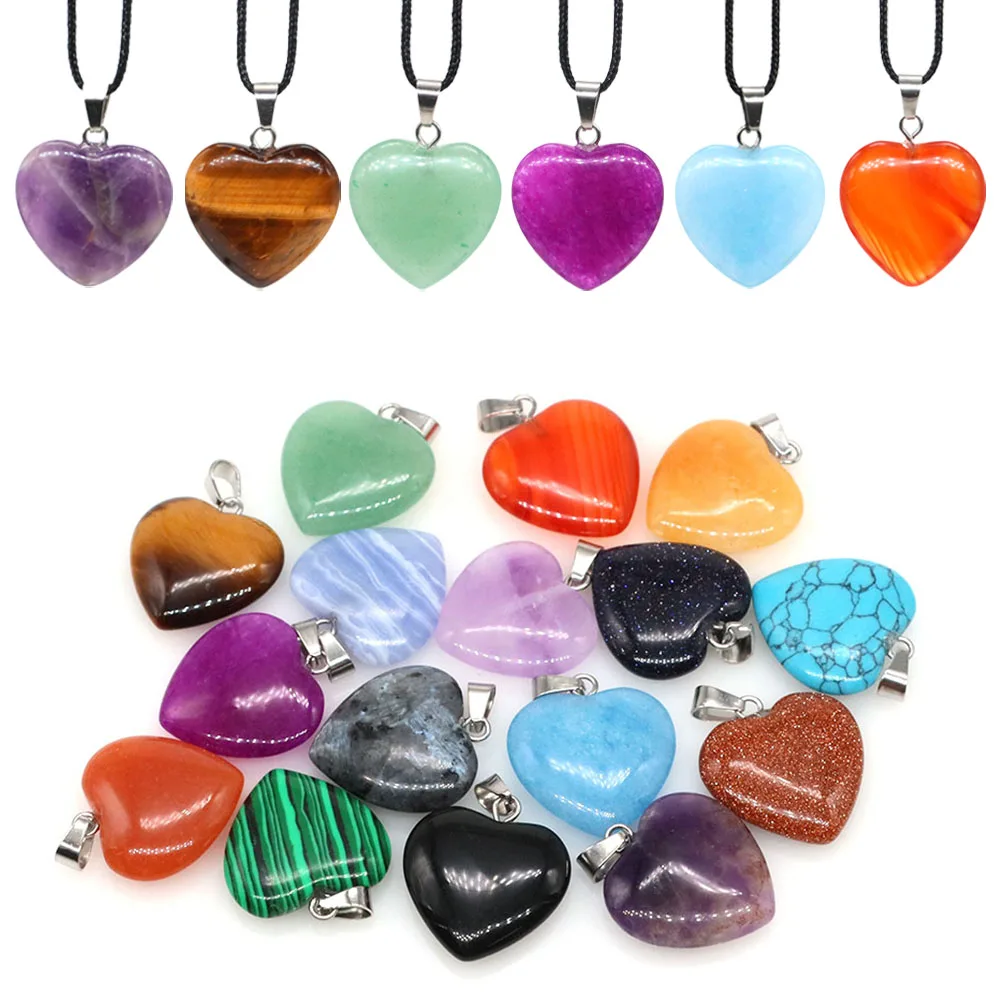 10pcs/Lot Natural Stone Love Heart Shape Pendant for Women Necklace Bracelet Earring DIY Making Charms Jewelry Accessories 20mm