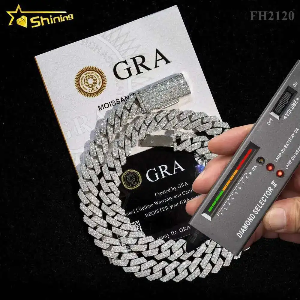 

Iced Out Pass Алмазный тестер Стерлингового Серебра 925 пробы Кубинское ожерелье 12 мм Ювелирные изделия в стиле хип-хоп Муассанит Кубинская цепочка звенья