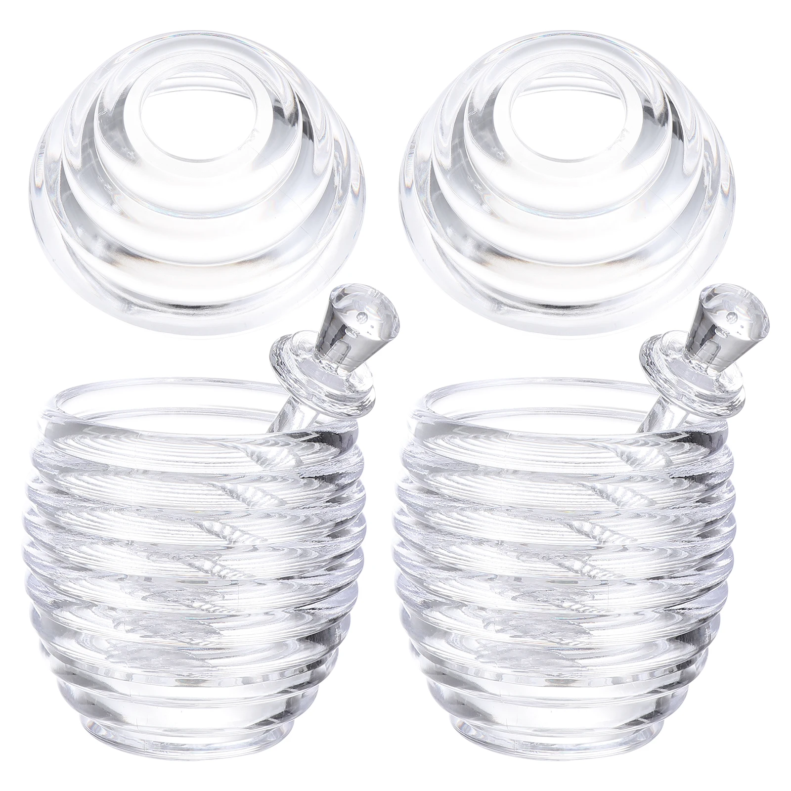 

2Pcs Acrylic Honey Pot Jar Food Storage Containers Sealed Can Kitchen Sauce Transparent Design Spoon Honey Maple Syrup Gift