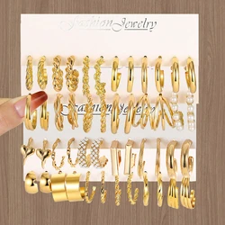 Vintage Pearl Circle Hoop Earring Set For Women Heart Earring Zircon Ear Studs Jewelry