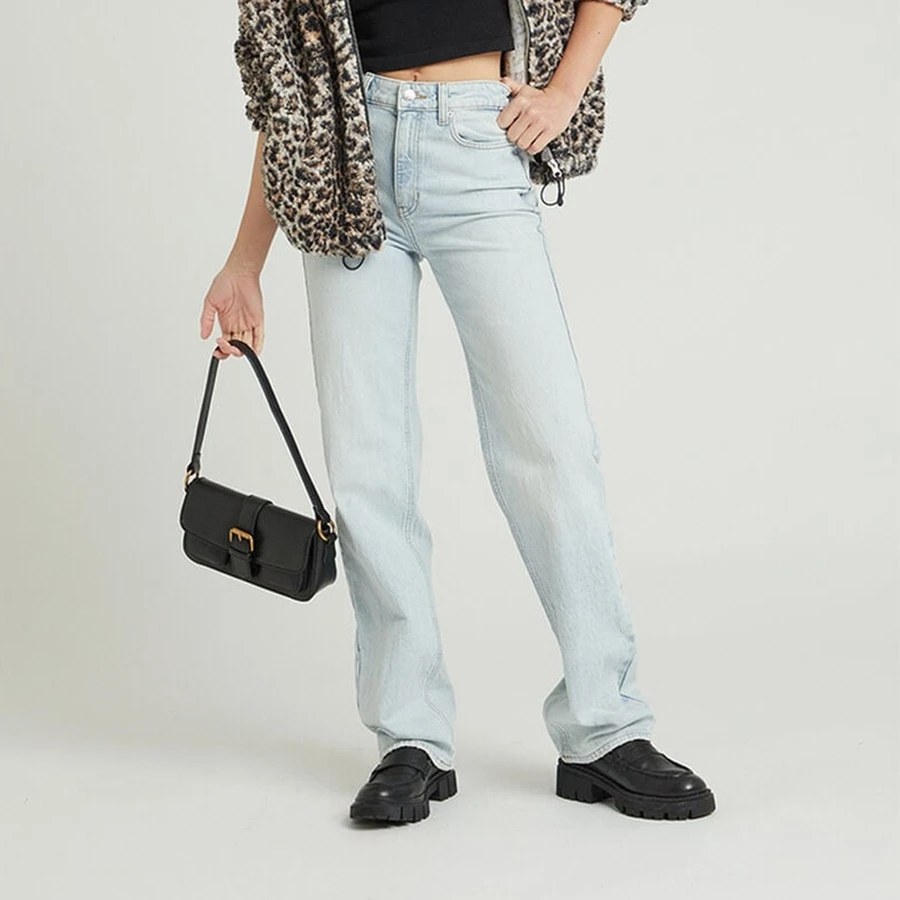 

Women's Jeans with Pockets Simple Stylish Blue Low Waist Casual Wide Leg Denim Pants