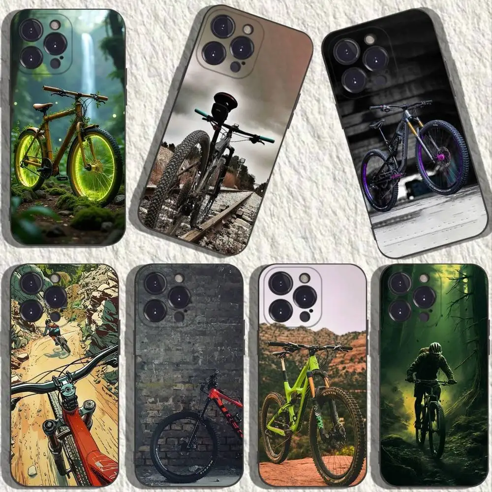 

Mountain Bicycle Bike Phone Case For iPhone 17,16,15,14,13,12,11,Plus,Pro Max,XS,X,XR,SE,Mini,8,7,Soft Silicone Black Cover