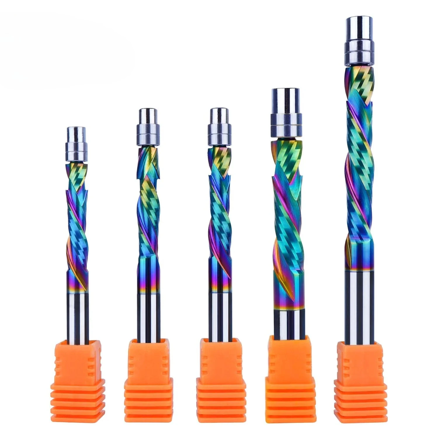 1PC Carbide DLC Coated Woodworking Trimmer 1/4Inch 6/8mm Bit 2 Flute Spiral Flush Trim Cutter with Bearing Guide for Woodworking