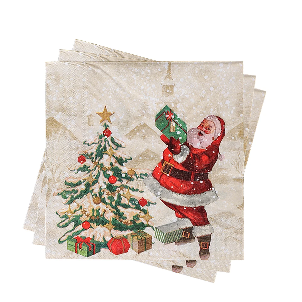 20pcs Xmas Christmas Napkins tissue Christmas tree Santa Claus pattern Napkins Christmas Dinner Napkins Christmas party supplies