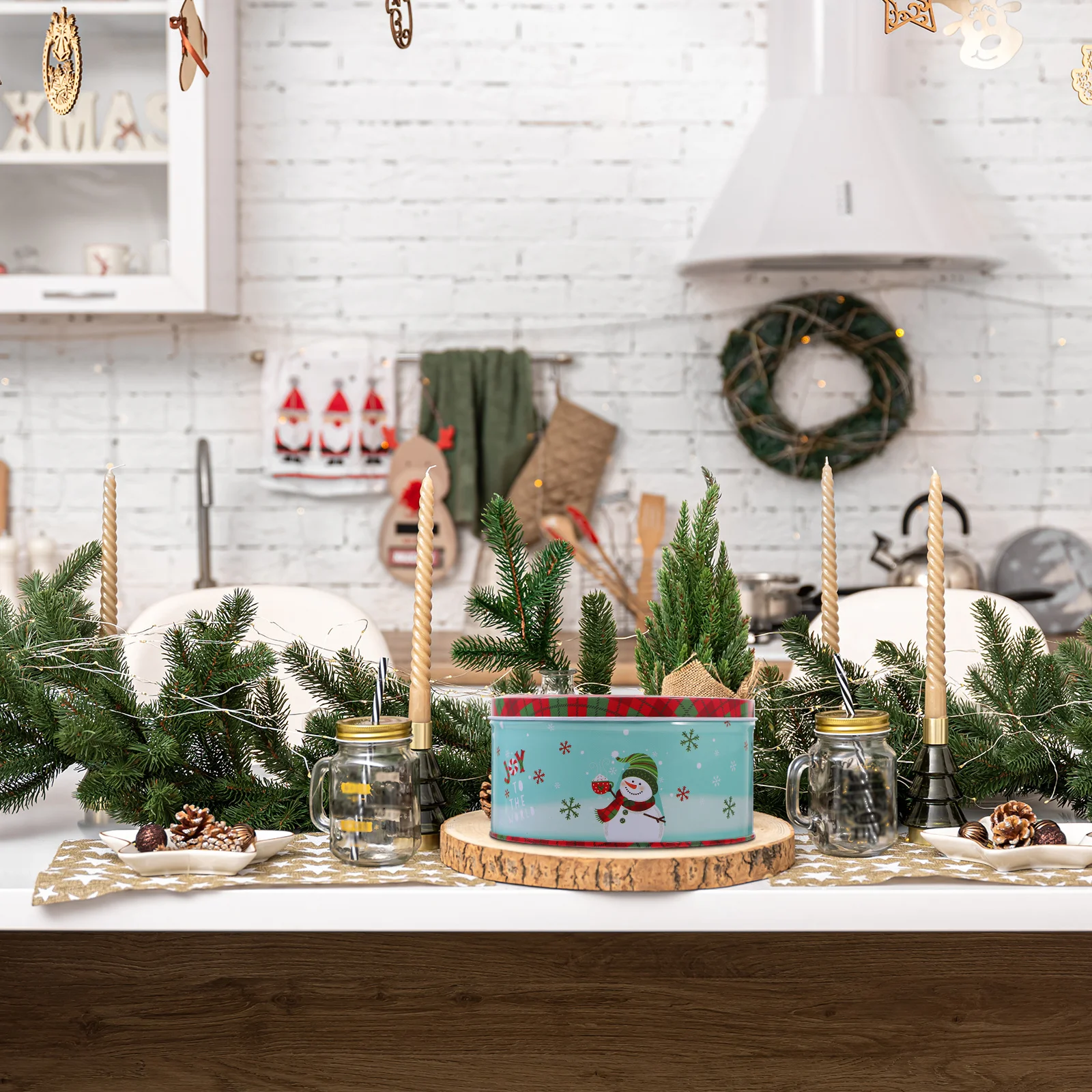 

1pc Candy Box Christmas Tinplate Cookie Storage Container Xmas Gift Packaging Decor Holiday Sweet Treat Holder