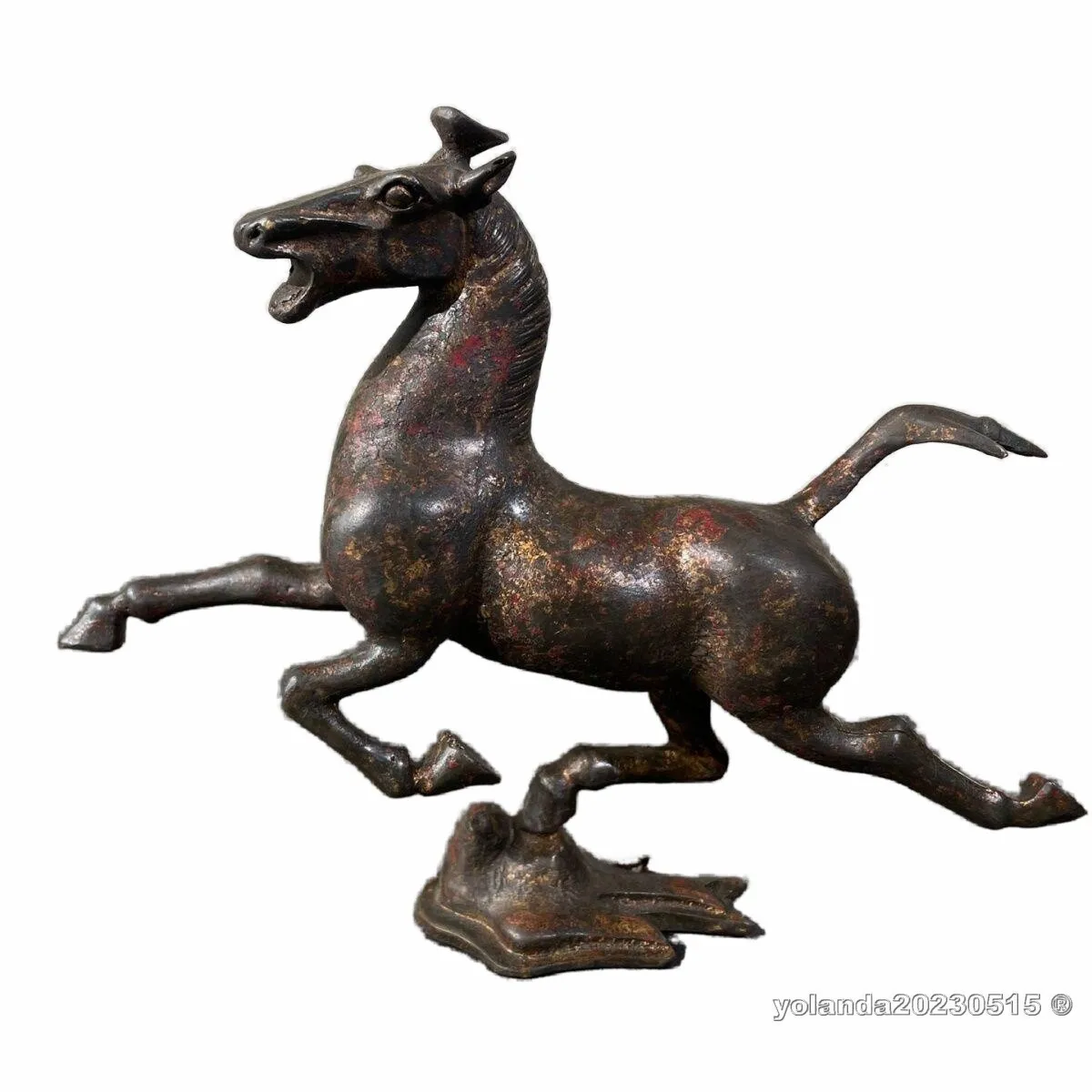 ancient Patina Bronze/gilt Galloping Horse Treading on a Flying Swallow Statues