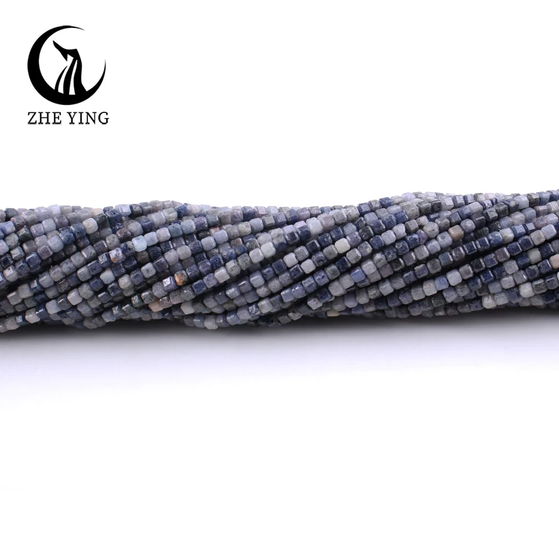 Zhe Ying Natural Sand Hole Sapphire Beads Small 2.5mm Square Faceted Gemstone Beads for Jewelry Making DIY Accessories