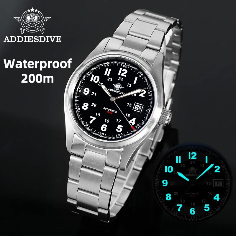 

ADDIESDIVE Men's Watches Retro BGW9 Super Luminous Sapphire Glass Wristwatch 200M Waterproof Stainless Steel Mechanical Watches
