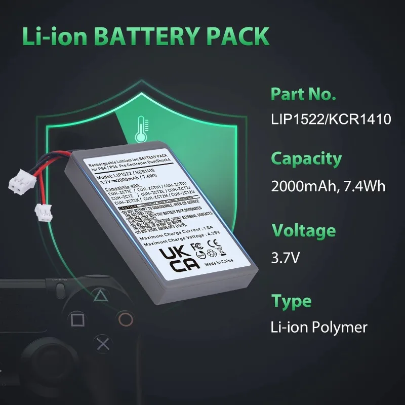 3.7V 2000mAh/7.4Wh LIP1522 Li-Ion Battery for Sony PS4 PS4 PR LIP1522 Dualshock 4 V1 V2 Wireless Controller Playstation Game Pad