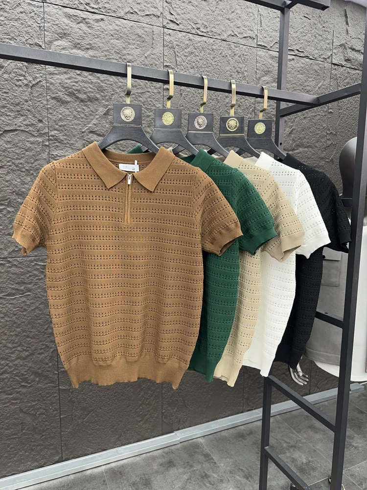 

Svip Luxury Knitted irt Summer Men's Casual f Zipper Cool Feeling ort Sve Faion Urban Sle Breathable